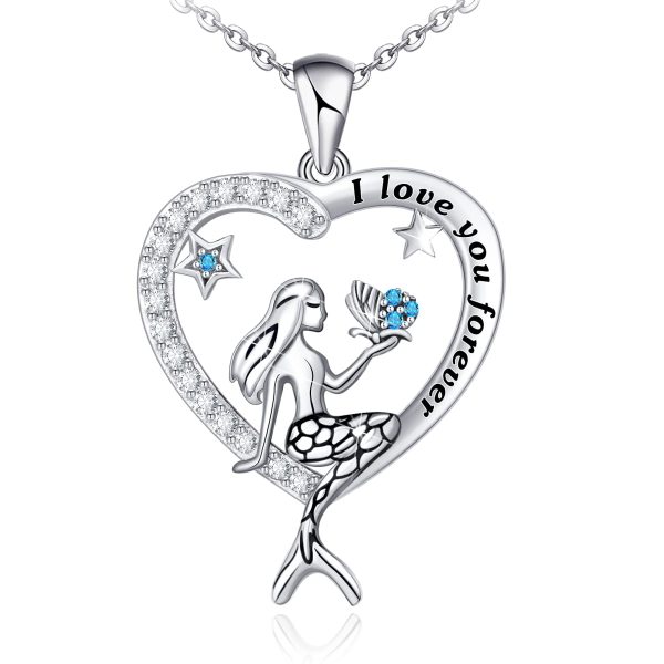 Sterling Silver Classic Sea Mermaid Crescent Moon Necklace Pendant Valentine's Gifts Jewelry