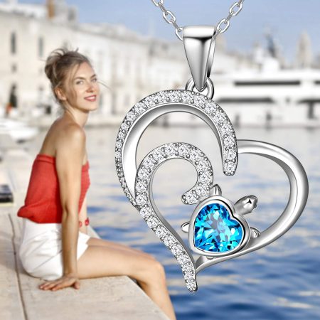 Double Love Heart Necklace for Women Sterling Silver Ocean Spray Sea Turtle Pendant Necklace Birthday Gifts - Image 3