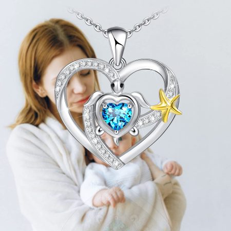 Double Love Heart Necklace for Women Sterling Silver Ocean Spray Sea Turtle Pendant Necklace Birthday Gifts - Image 3