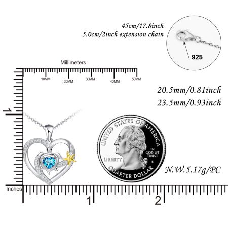 Double Love Heart Necklace for Women Sterling Silver Ocean Spray Sea Turtle Pendant Necklace Birthday Gifts - Image 6
