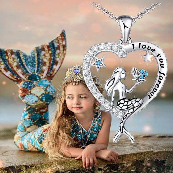 Sterling Silver Classic Sea Mermaid Crescent Moon Necklace Pendant Valentine's Gifts Jewelry - Image 2