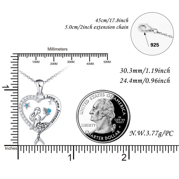 Sterling Silver Classic Sea Mermaid Crescent Moon Necklace Pendant Valentine's Gifts Jewelry - Image 6