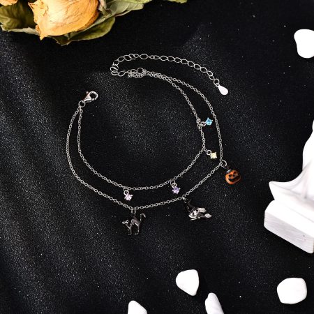 Halloween Bracelet For Western Sterling Silver Evil Eye Moon Witch Ghost Cat Pumpkin Bat Layered Bracelet Jewelry - Image 2