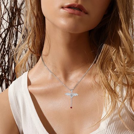 Bat Necklace Sterling Silver Bat Pendant Necklaces Halloween Wings Bat Jewelry Memorial Gift - Image 2