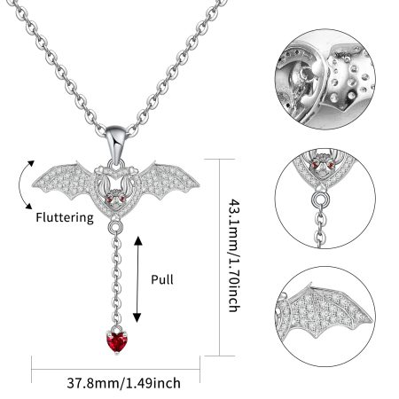 Bat Necklace Sterling Silver Bat Pendant Necklaces Halloween Wings Bat Jewelry Memorial Gift - Image 3
