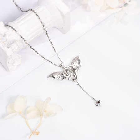 Bat Necklace Sterling Silver Bat Pendant Necklaces Halloween Wings Bat Jewelry Memorial Gift - Image 5