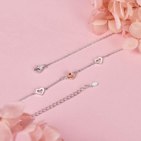 Sterling Silver Rose Flower Necklace, Rose Bracelet, Two-Tone Cross Pendant Necklaces - Image 5